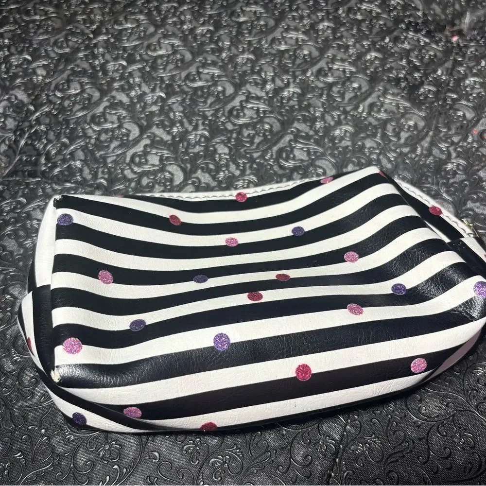 Striped Cosmetic Pouch with Pink and Purple Glitter Dots EPC